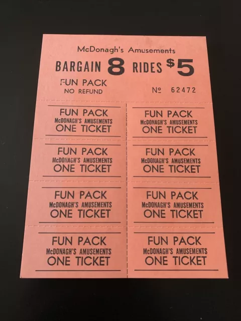 Vintage McDonagh’s Amusements Ride Ticket Pack Sheets - Michigan