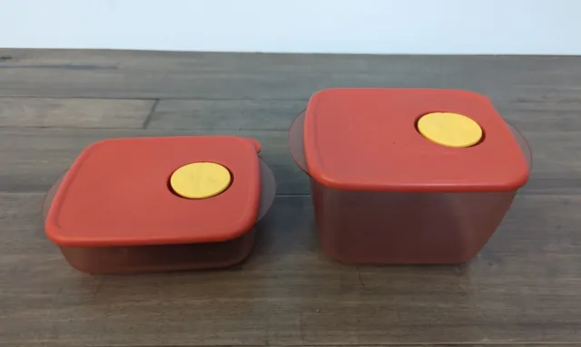 Tupperware Set of 2 Rock N Serve SMALL #3385A-1 #3385B-1 RED Used