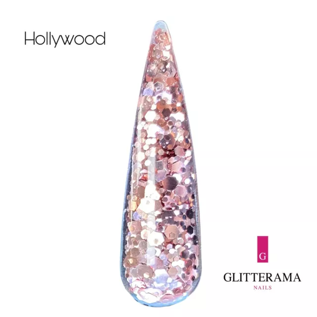 HOLLYWOOD Coloured Acrylic Powder Glitterama Nails pink silver shimmer glitter