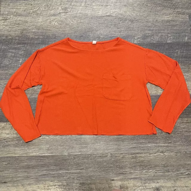 Anthropologie Daily Practice Orange Thermal Crop Longsleeve Yoga Size XS