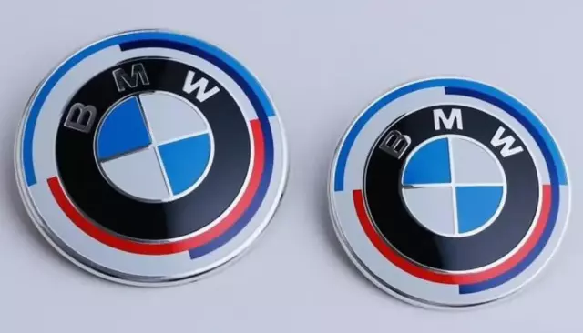 2 x Noir BMW Logo Badge Embleme de Capot 82mm + Coffre74mm