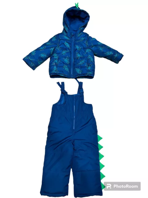 Carters 3D spike dinosaur snowsuit snow pants puffer bibs jacket coat Size 3t