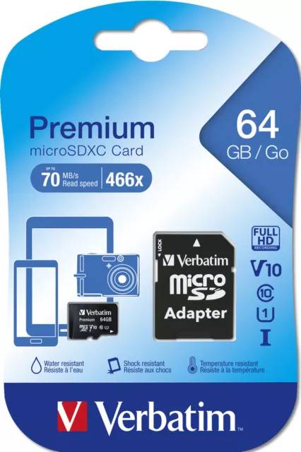 Verbatim Micro SDXC Karte 64GB Speicherkarte Premium UHS-I Class 10 Adapter