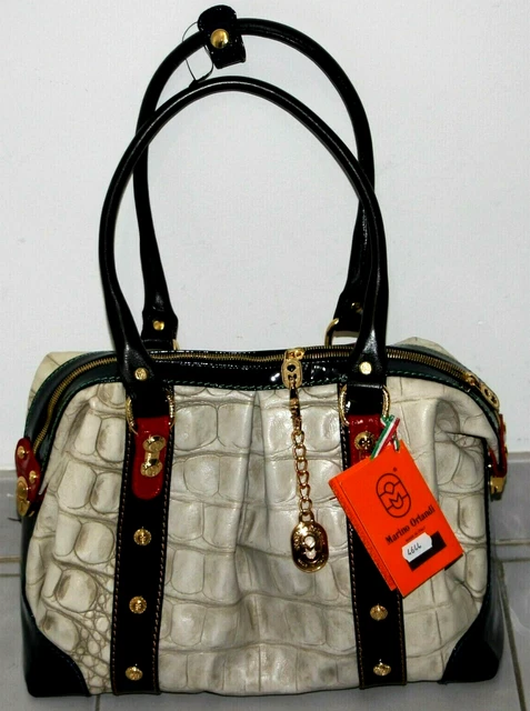 🌞Marino Orlandi Croc Embossed Italian Leather Designer Large Handbag Tote🌺Nwt