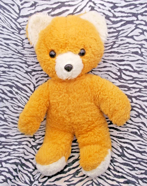 J/ Doudou Peluche Vintage Ajena Made In France Ours Orange Blanc 30Cm  Tbe