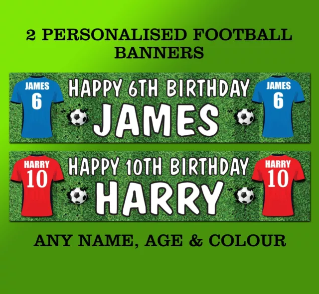 2 Personalised Football Shirt Birthday Party Banner United City Team Any Colour