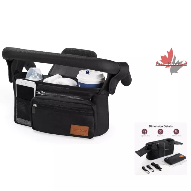 Stroller Organizer with Insulated Cup Holder, Phone Bag & Shoulder Strap - Black