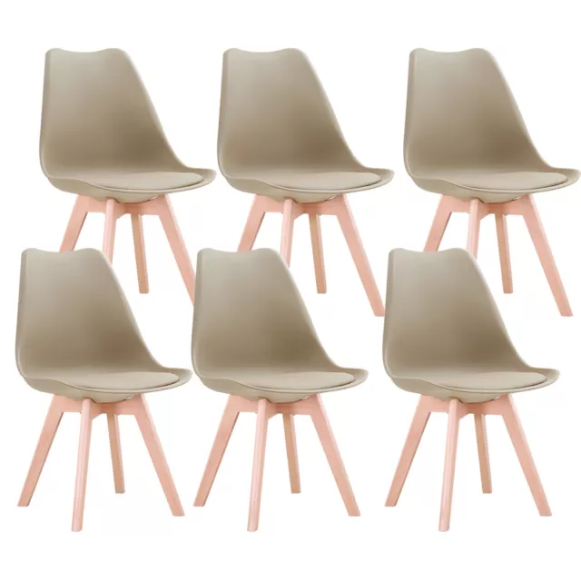 Lot de 6 Chaise de salle à manger avec Coussin pieds en bois NordicaTulip Beige