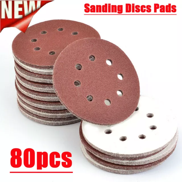 80pc 125mm 5" Sanding Discs Pads 40-400 Mix Grit Orbital Sander 8 Hole Sandpaper