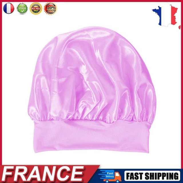 Women Night Sleep Hair Cap Satin Adjustable Curly Hair Styling Hat (Purple) fr