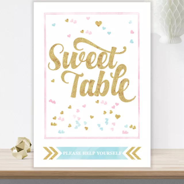 Sweet Table Candy Buffet Sign Glitter Effect Blue Pink Black Wedding Party GL2