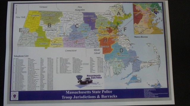 MASSACHUSETTS STATE POLICE Troop Jurisdictions & Barracks Poster Map ...