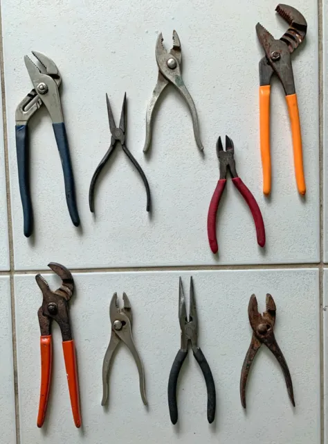 LOT OF 9 VINTAGE PLIERS, including CHANNEL LOCKS - SNAP-ON