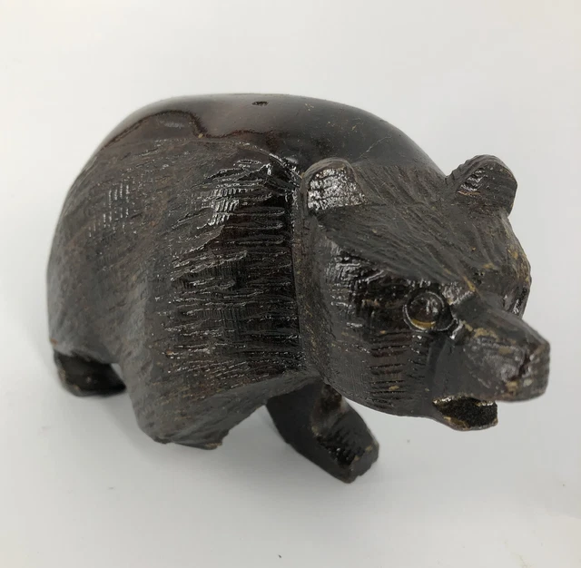 Vintage Folk Art Hand Carved Ironwood Grizzly Bear Sculpture Statue Figurine