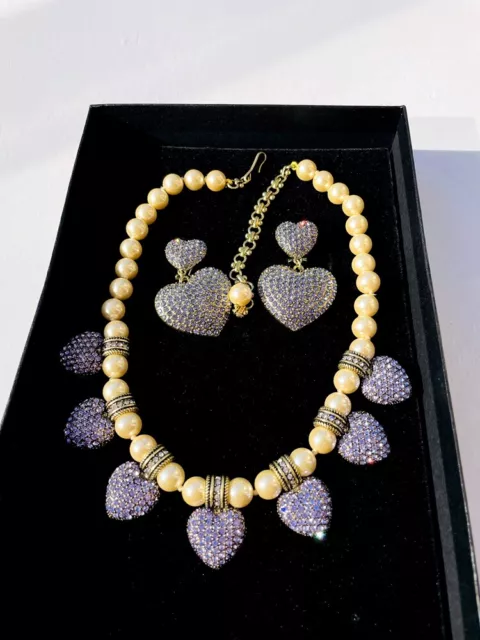 Heidi daus purple Heart Crystal Earrings and necklace