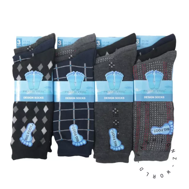 6, 12 Pairs Mens Big Foot Socks Pattern Design Cotton Office Mix Socks UK 11-14