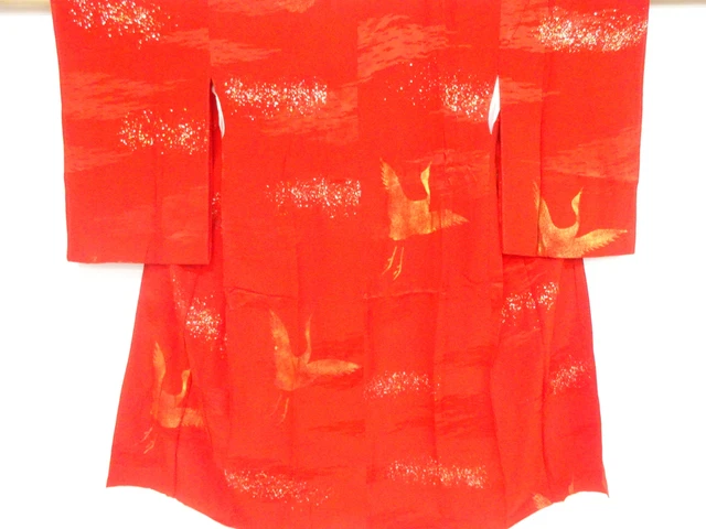 81783# Japanese Kimono / Antique Juban / Cranes