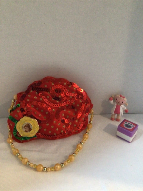 Disney 6” Princess Costume Purse 2” Lambie figure 1” Paw Print Stamp Lot 3