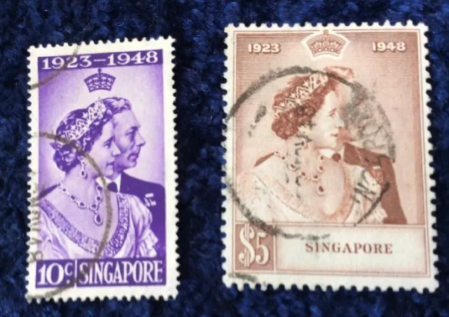 Singapore George VI Royal Silver Wedding Pair 1948 SG 31 & 32 Very Fine Used.