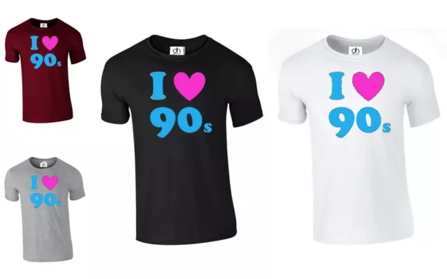 I Love The 90's heart top Retro unisex Pop Fancy Dress Costume (90's, T SHIRT )