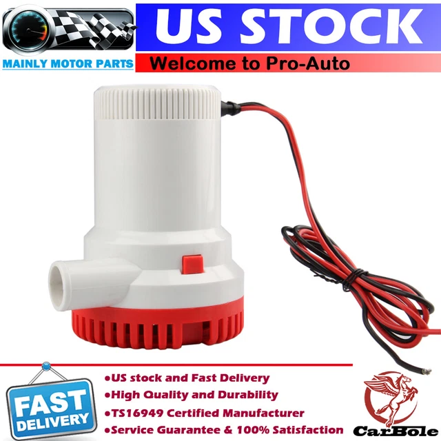 2000 GPH 12V Boat Marine Bilge Submersible Plumbing Water Pump Houseboat 1-1/8"
