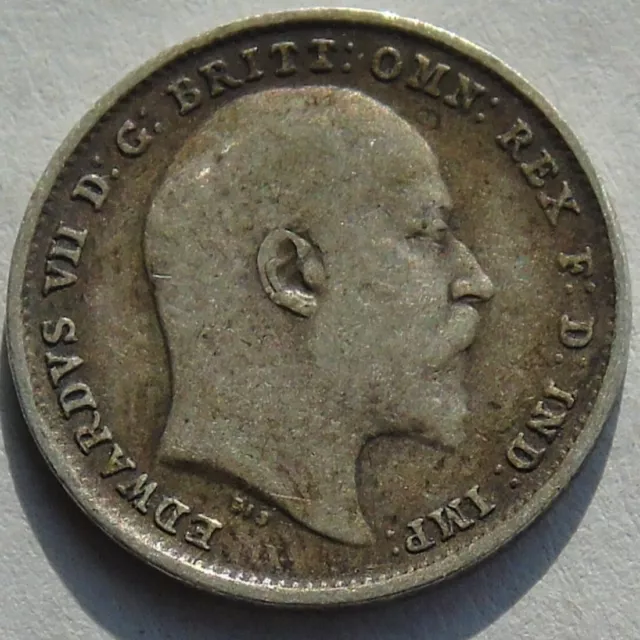 1903, King Edward VII Bare Head Silver Threepence, Very Good Detail, S3984