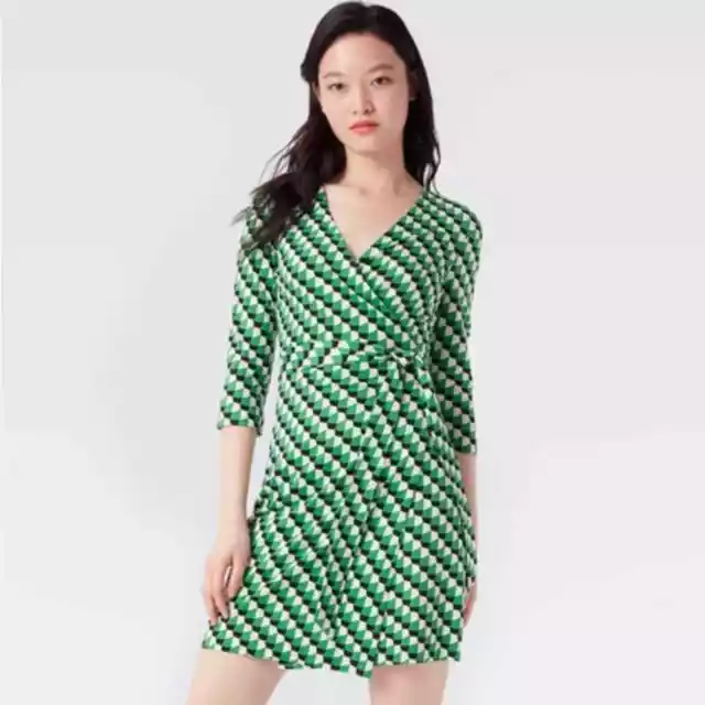 DIANE VON FURSTENBERG Julian Two Silk Jersey Wrap Dress Green size large DVF