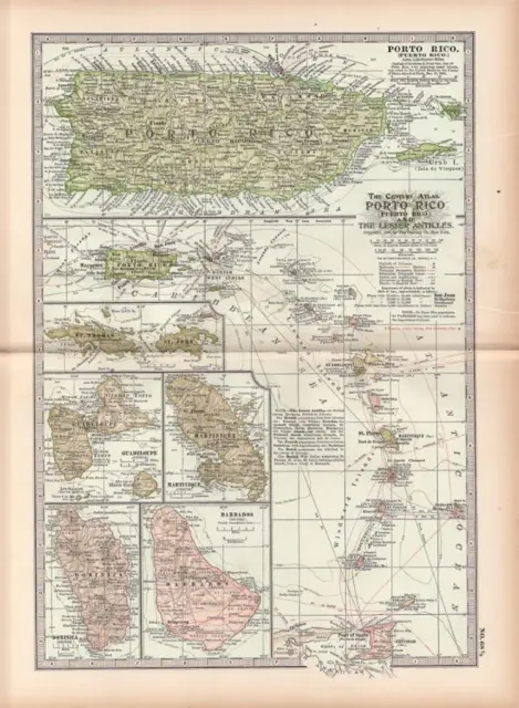 1897 Antique Century Atlas Map-Puerto Rico-Excellent Detail