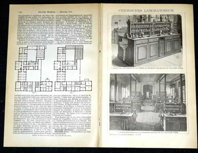 CHEMISCHES LABORATORIUM der Universität Leipzig Holzstich von 1894 – 130 Jahre O