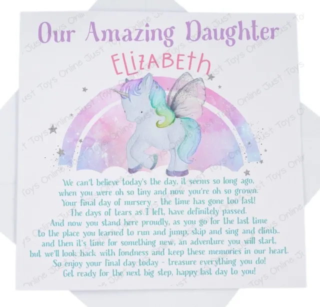 Personalised Last Day of Nursery Leaving Preschool Poem Good Luck Card Unicorn