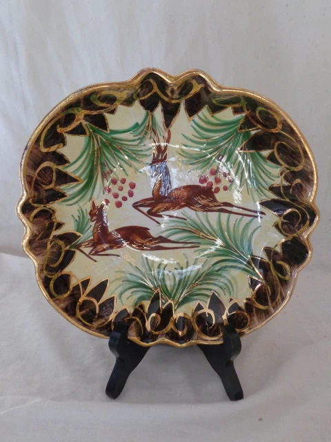 Retro Ancien PLAT DÉCORATIF ASSIETTE DECOR BICHE CERF CERAMIQUE Art Déco Nouveau