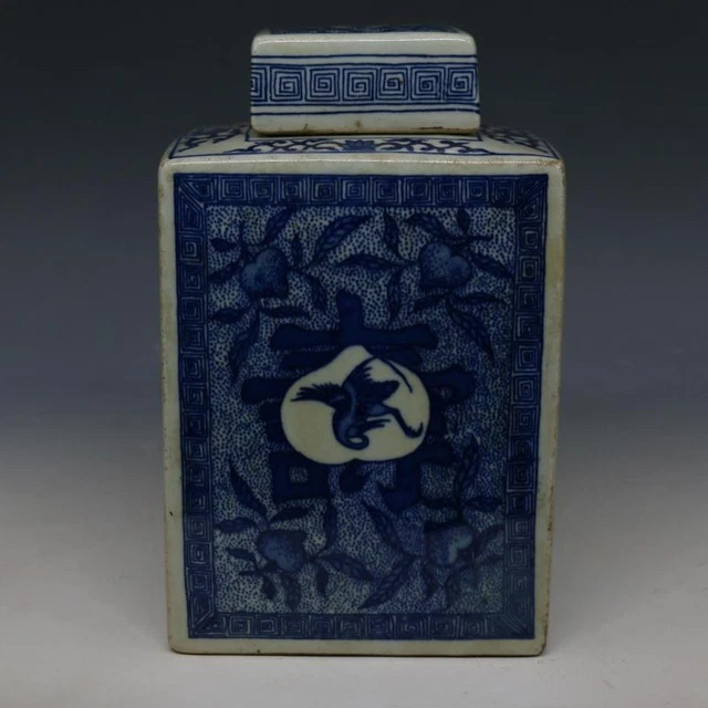 8.26” Porcelain The Republic Of China Longevity Peach Pattern Sifang Tea Caddies