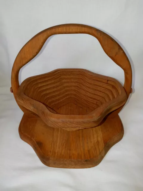 Vintage Collapsible Wood Basket Magic Trivet Hand Crafted Wooden Space Saving
