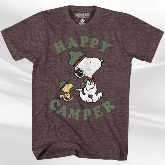 T-Shirt Peanuts Snoopy Happy Camper Vintage, Brown Heather, Unisex S-4XL