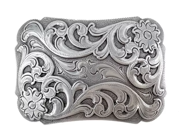 Southwestern Floral Design Sterling Silver Plated Decorative Cowboy Belt Buckle