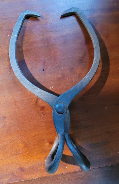 Nice Antique 19th Century Wm T. Woods Hand Forged Ice Tongs Extra HH