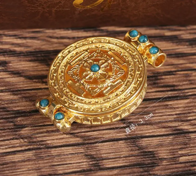 Tibetan Gold Gilt Mandala Gau Locket Buddhist Box Pendant