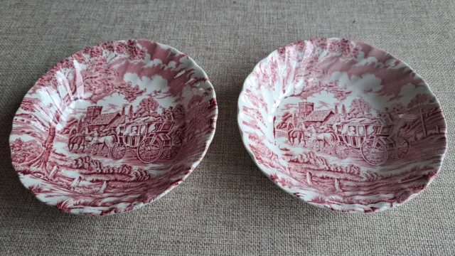 Myott “Royal Mail” pattern small desert Dishes/Bowls x 2 Red/White Vintage China