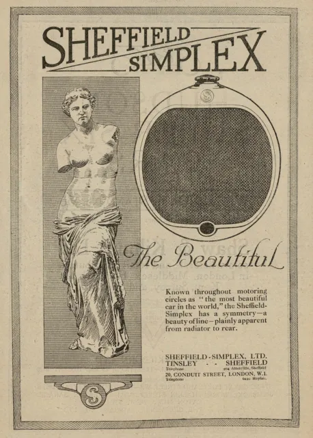 1920s Original Vintage Sheffield Simplex Car Radiator Venus de Milo Art Print Ad