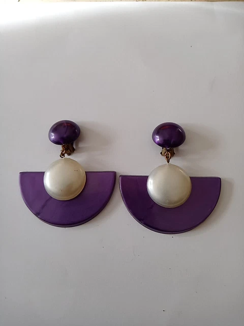 Boucles D'oreille Clip J.A.Gautier Paris XXe - Rare, Sulfure/or/argent, Verre Noir, Occasion