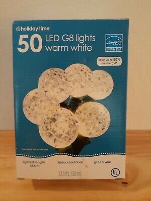 Luces LED de Navidad LED blancas cálidas facetadas 12,5 pies 50 cuentas cable verde