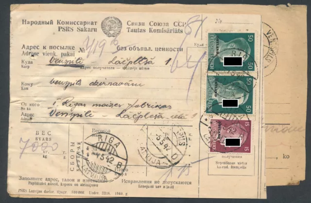 Besetzung Ostland MiF Paketkarte + Abholkarte Riga 1942 Ventspils (9180)