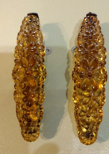 Vintage Art Deco Curtain Rod Brackets Pair  Amber Pressed Glass