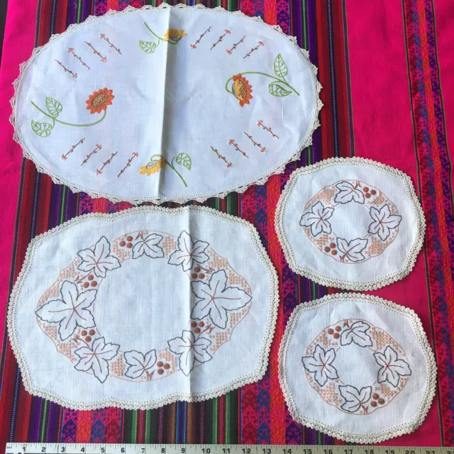 Embroidered Vintage Shaped Doily Placemats - 4 Mixed Pieces. Duchess Set + Extra