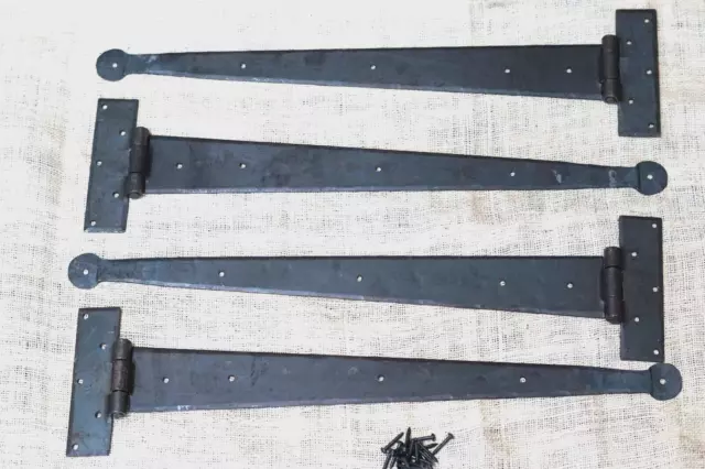 4 HUGE Strap T Hinges 24" Tee Hand Forged Gate Barn Rustic Medieval Iron Large ! 2