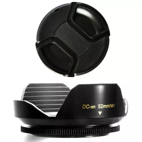 52mm Wide Lens Hood and Lens Cap for Panasonic Lumix DMC-G1,GH1,GF1,G10,G2,GH2