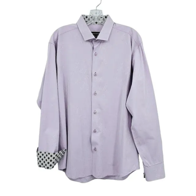 Bogosse Robin Textured Flip Cuff Button Down Shirt L 4 Lavender Purple Cotton
