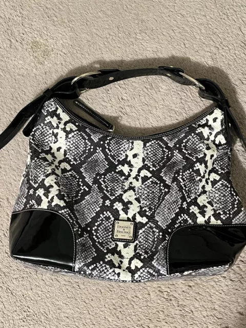 DOONEY & BOURKE Snakeskin Hobo Shoulder Bag Black Patent Leather Trim