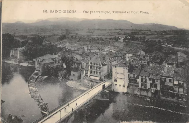 Cpa 09 Saint Girons Vue Panoramique Tribunal Et Pont Vieux