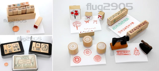 Holz Stempel Wahl Motivstempel Blumen Vintage Alphabet Box ABC Buchstaben Zahlen 2